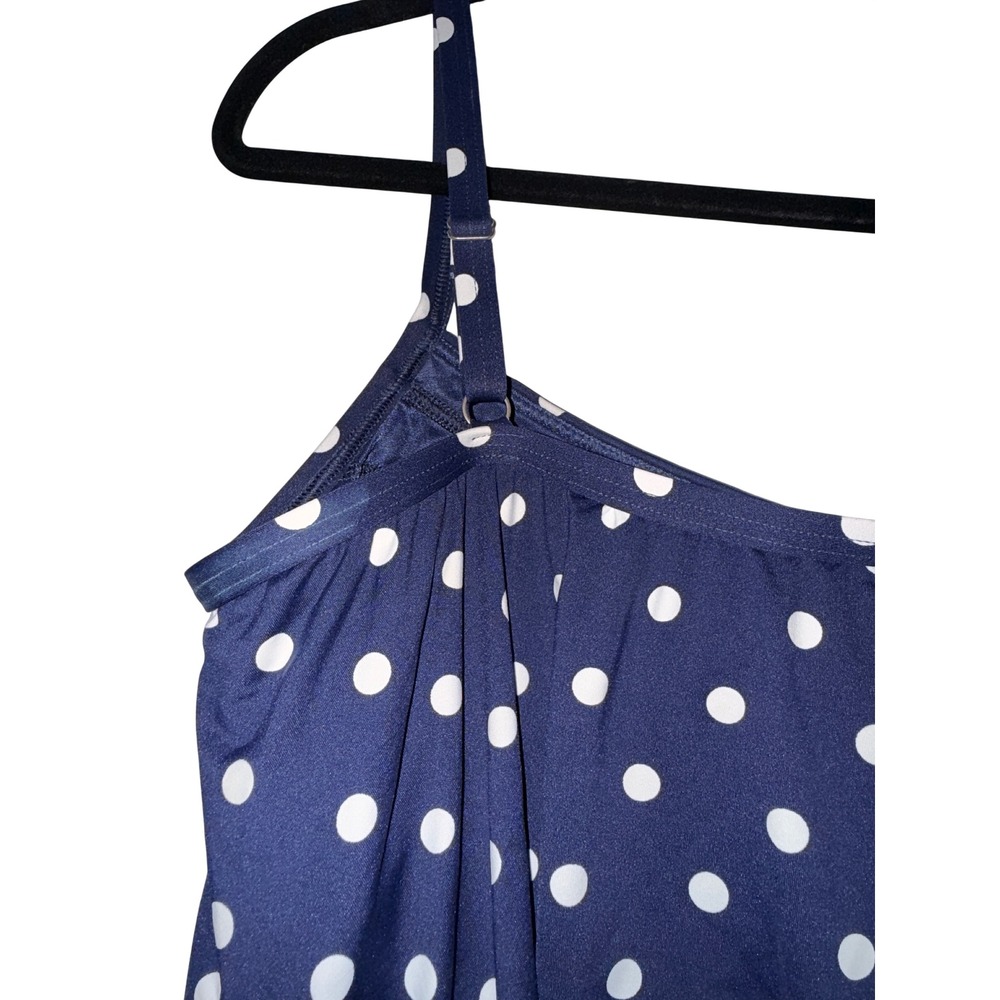 Lands End Navy Blue Polka Dot Tankini Top Sz 10P Retro Nautical Coastal Core - Picture 7 of 9